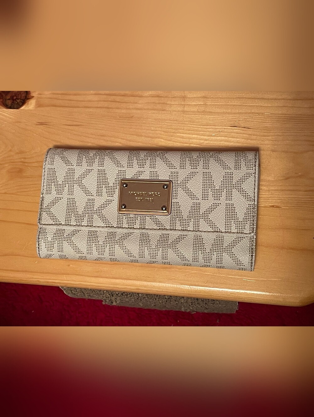 Michael Kors Cream Logo Canvas Tri Fold Wallet Gold